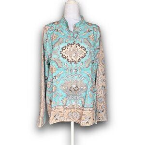 Women’s Plus Size XXL Tunic Top   Turquoise Beige Medallion Print, Boho, Resort